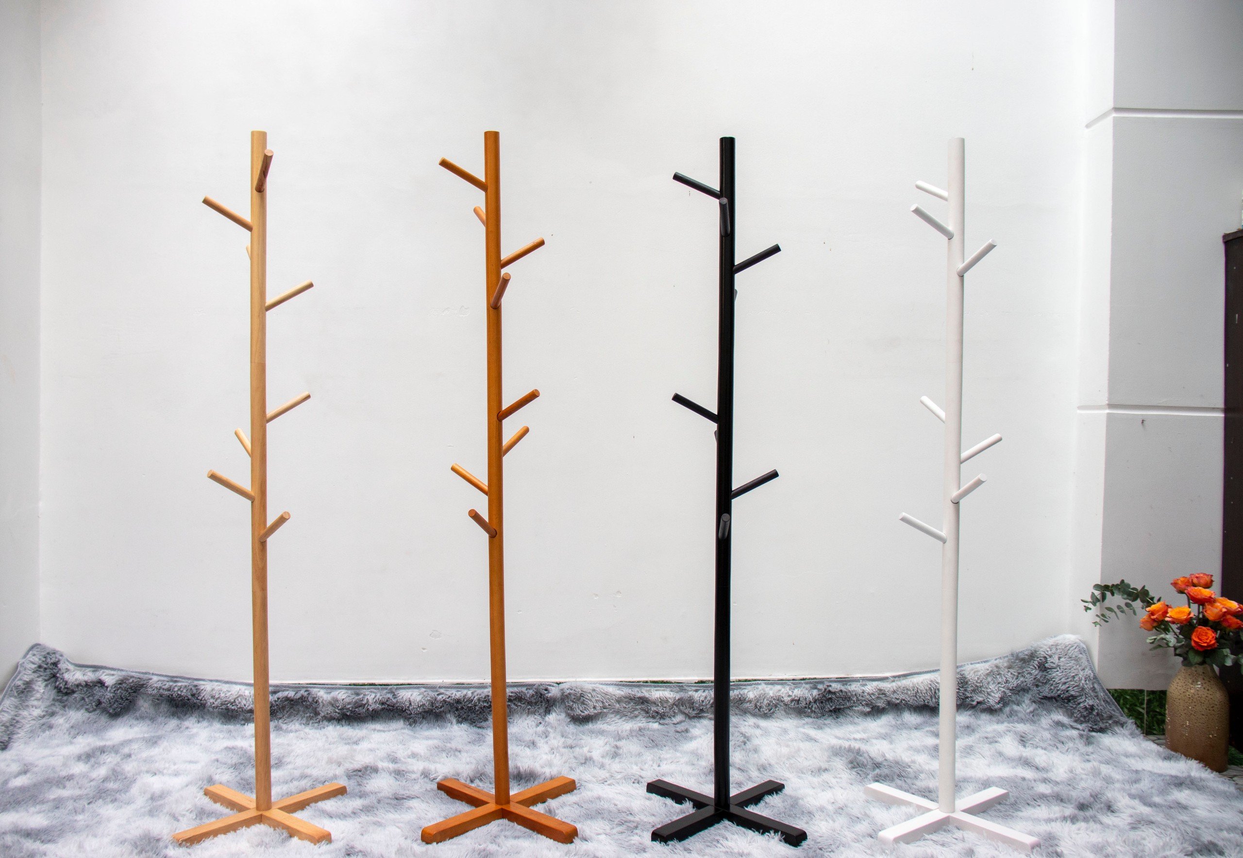 Cây treo đồ/ cây móc quần áo start decor - gỗ cao su tự nhiên - màu đen/ màu trắng/ màu gỗ tự nhiên & màu vàng cherry