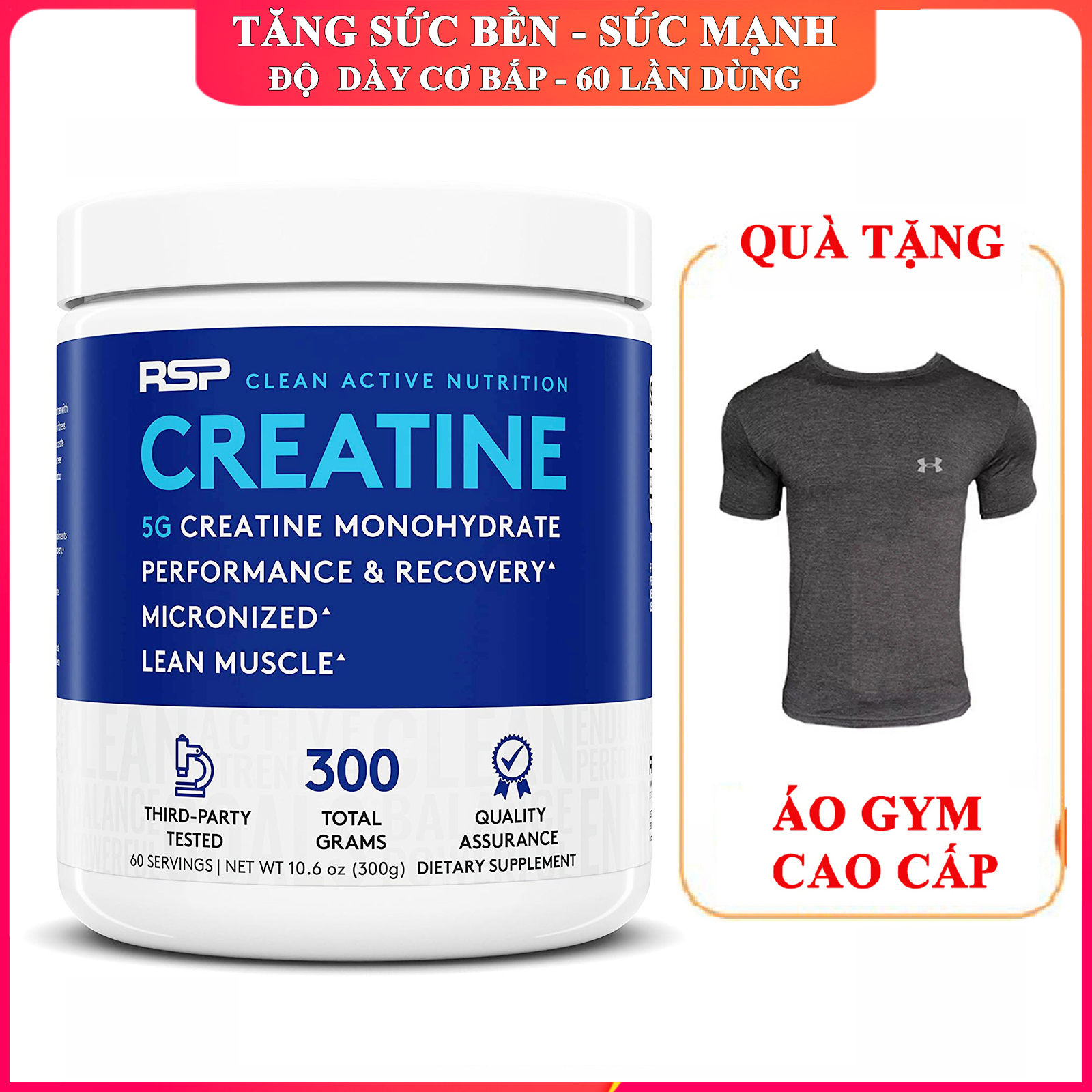 [TẶNG ÁO GYM] Creatine của RSP hỗ trợ Tăng Sức Bền Sức Mạnh đốt mỡ giảm cân 60 lần dùng cho người tập GYM và chơi thể thao - thực phẩm bổ sung