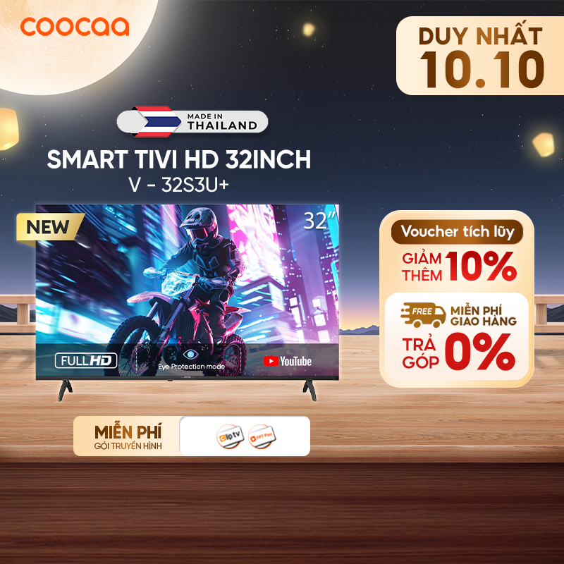 Tivi 32 inch Giá Rẻ SMART TV HD Coocaa 32 inch 32S3U+ HD - tivi giá rẻ - CC Cast, Dolby audio, Youtube, Hệ điều hành OS Coolita 3.0 - Tặng 1 Năm ClipTV, FPT 12 tháng gói family + 6 tháng VOD 4K