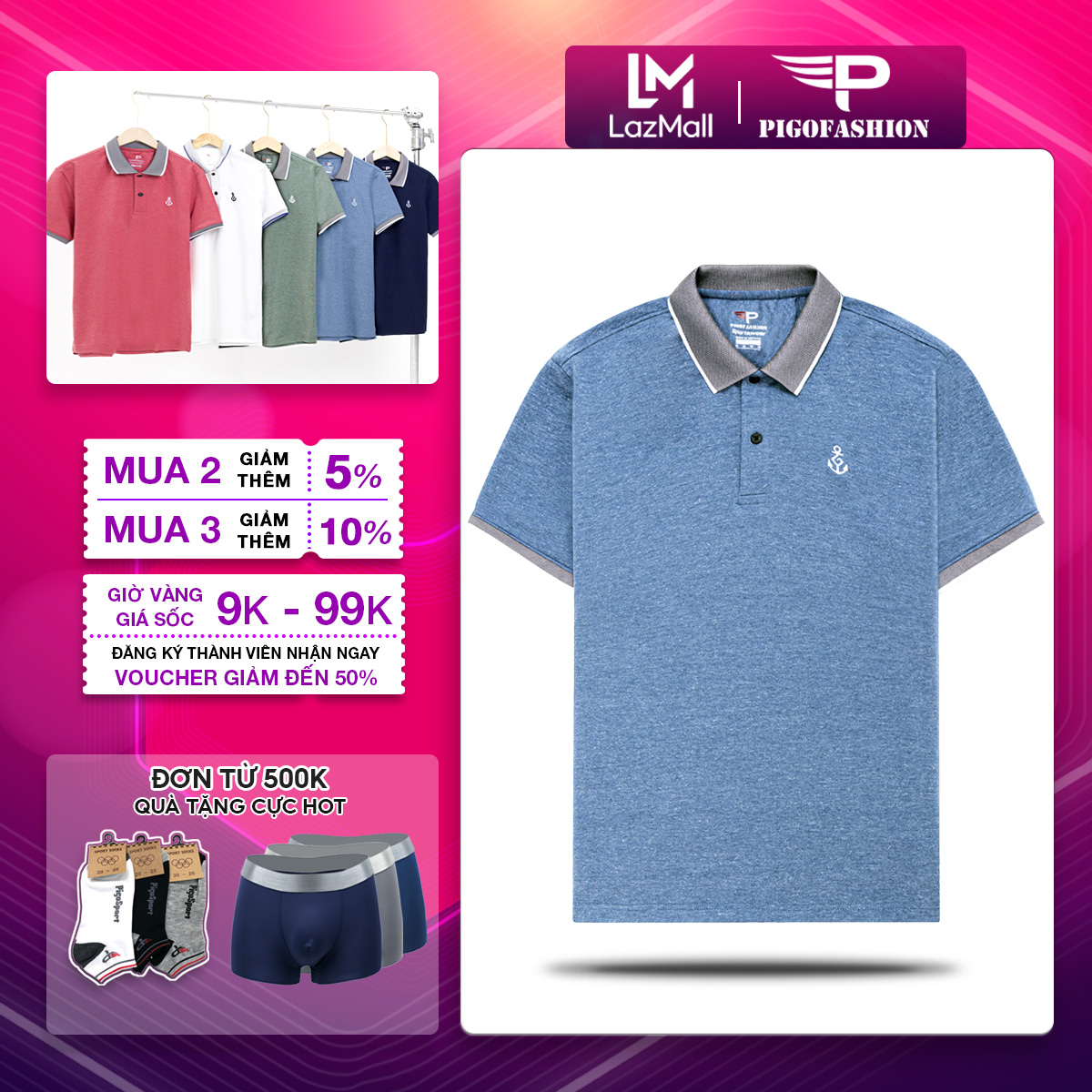 Áo Thun Nam Pigo Fashion Logo Mỏ Neo Chuẩn Basic Fs Aht08 Cool 01 (Chọn Màu)