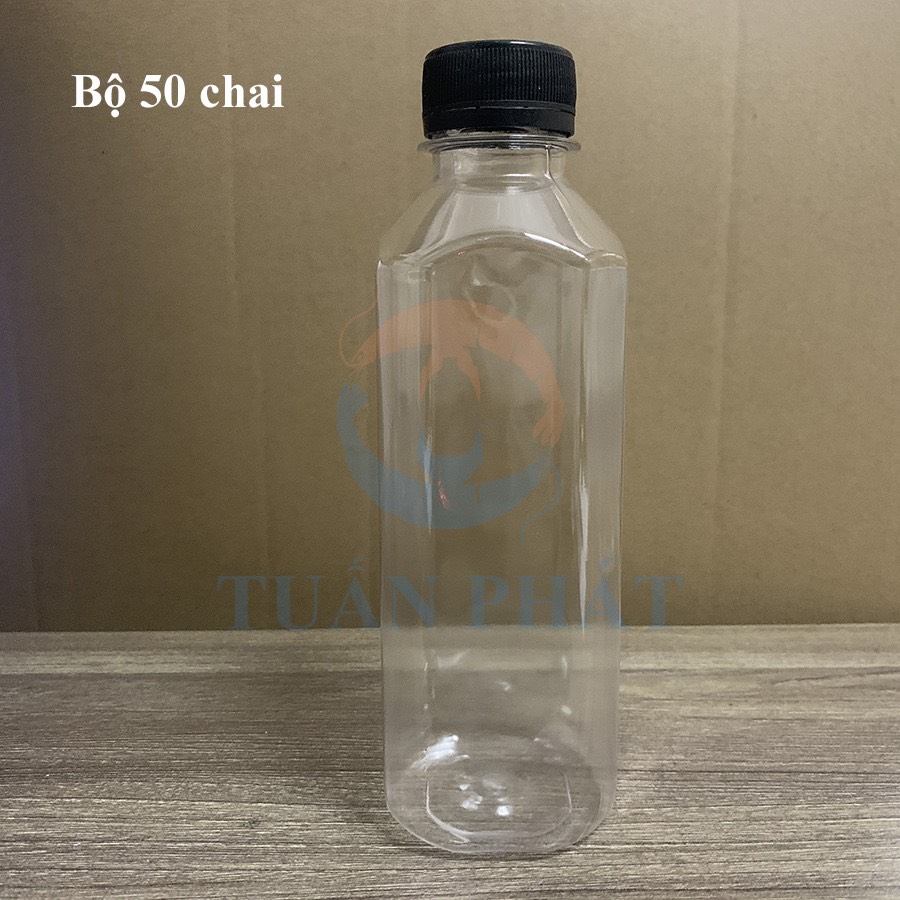 Chai nhựa vuông nắp đen 330ml combo 10 chai