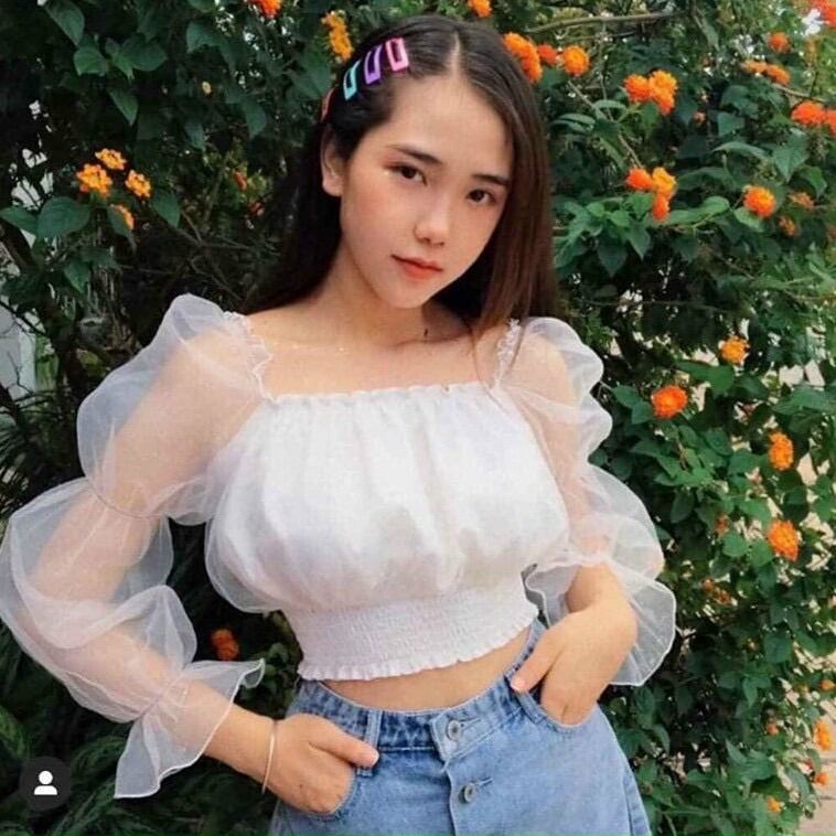 🍂áo bẹt vai voan tay lưới