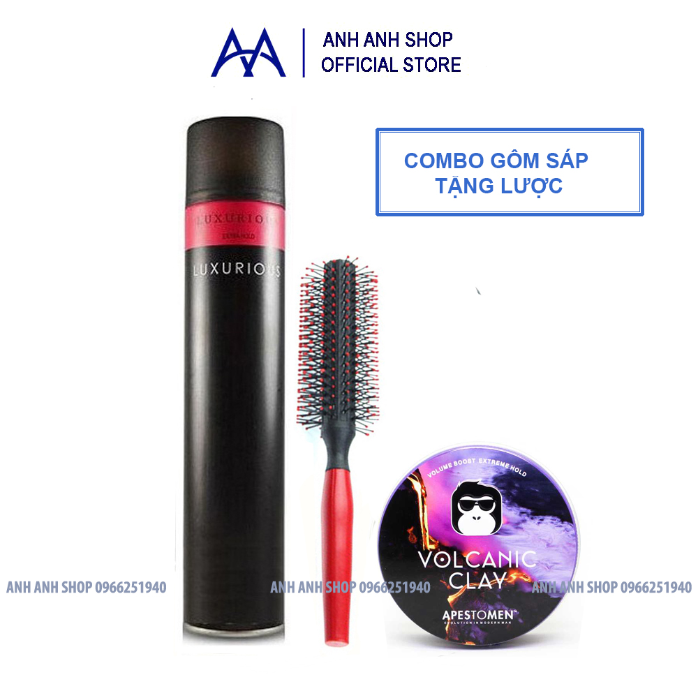 Combo Gôm xịt tóc Luxurious 400ml và Sáp vuốt tóc cứng 100gr + tặng 1 Lược tròn tạo phồng tóc