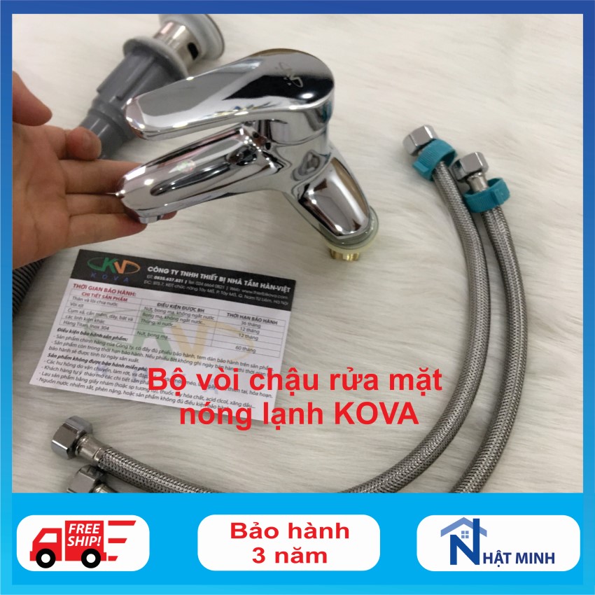 Bộ vòi chậu đồng Kova 01V, vòi chậu rửa bát bảo hành 3 năm