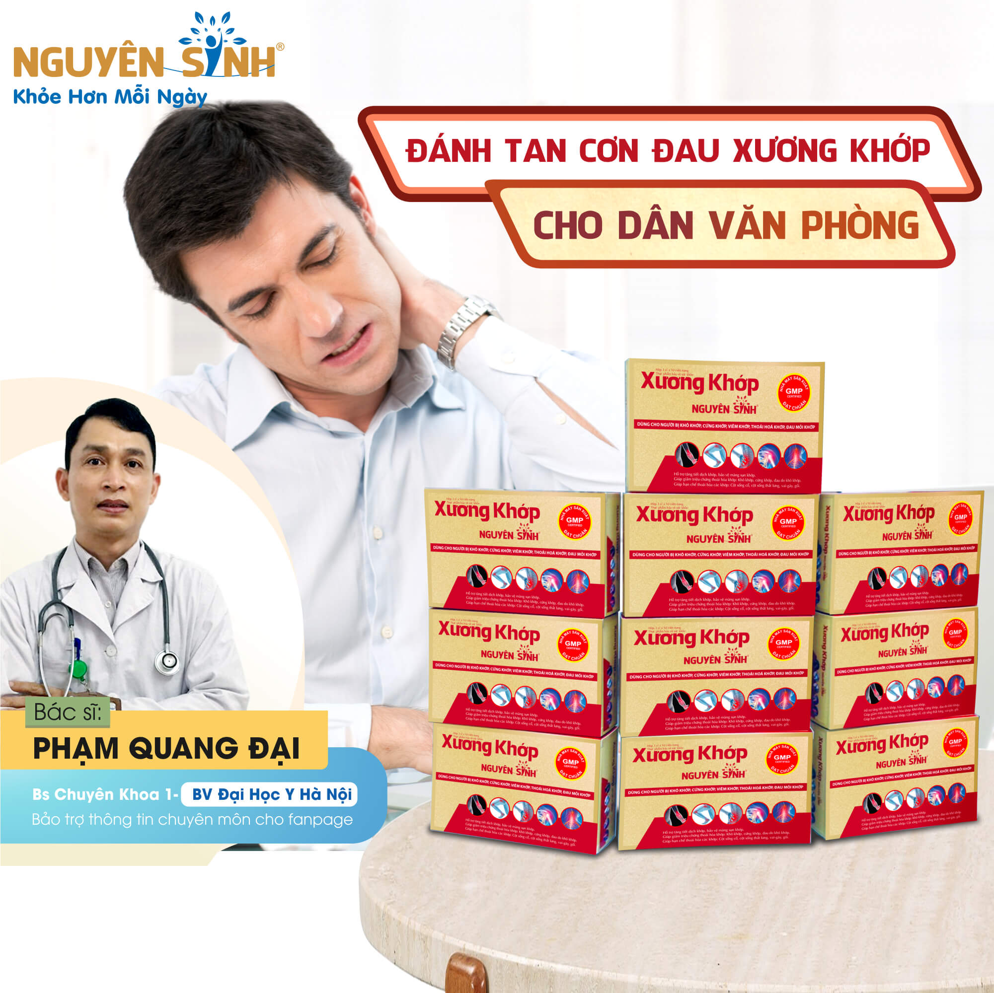 10 hộp Xương khớp Nguyên Sinh, thực phẩm chức năng giúp giảm đau thoái hóa xương khớp, viêm khớp, khô khớp do thiếu canxi, 30 vỉ x viên DNS-XK10