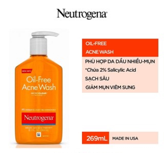 Sữa rửa mặt dành cho da mụn Neutrogena Oil Free Acne Wash chai 269ml của Mỹ