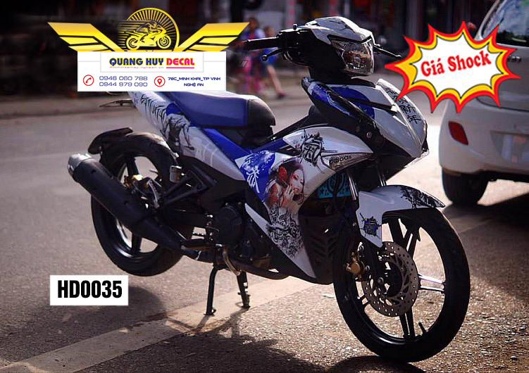 Tem trùm exciter 150 samurai xanh trắng, tem exciter 150, team trùm exciter 150, tem xe exciter 150, team trùm ex 150, team xe exciter 150 samurai xanh trắng