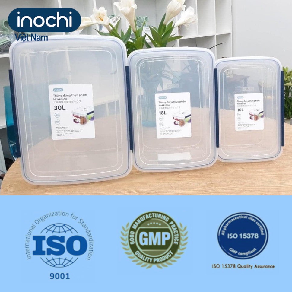[ 3 size ] Thùng Đựng Thực Phẩm Hokkaido 10L-18L-30L Trắng trong các loại đồ khô để tủ lạnh Inochi