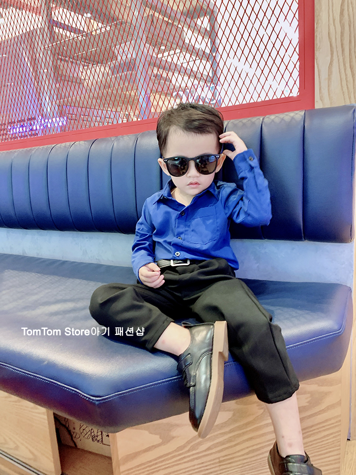 Áo sơ mi xanh đen dài tay cho bé trai bé gái phong cách Hàn Quốc 1 tuổi đến 6 tuổi