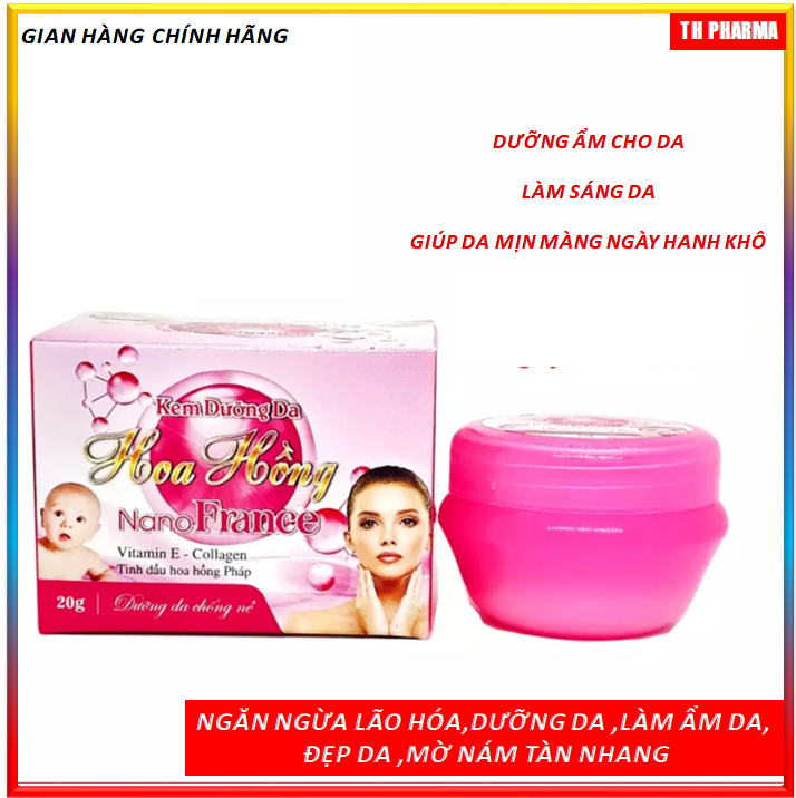Kem dưỡng da, chống nẻ Hoa Hồng Nano France  - Cung cấp Vitamin E, Collagen, Tinh dầu hoa hồng Pháp - Làm đẹp da ,Làm mờ nám ,tàn nhang ,giúp da mịn màng  trong ngày hanh khô - Hộp 20g