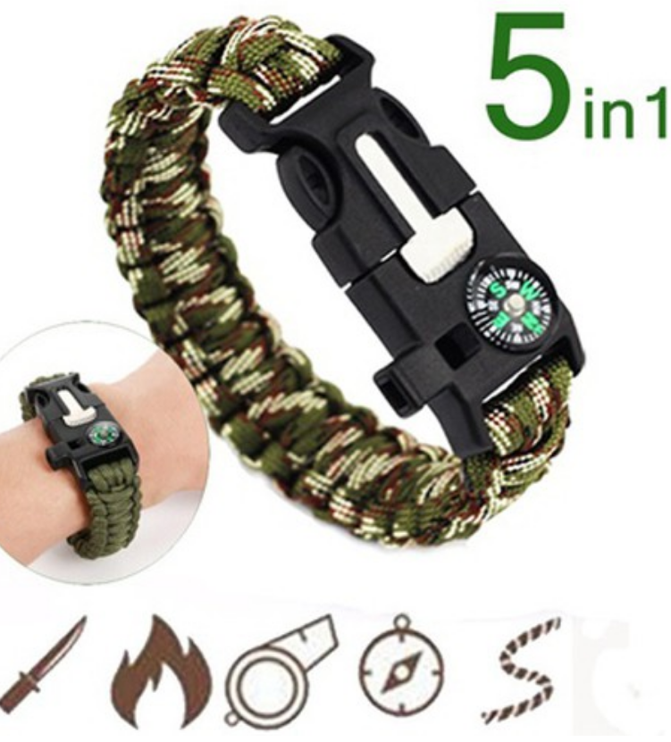 Vòng tay sinh tồn Paracord 5 in 1 - Vòng đeo tay đa năng dành cho phượt thủ có la bàn, đèn sos, còi + chức năng đánh lửa giao màu ngẫu nhiên