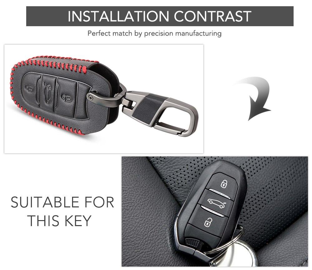 Bao da chìa khóa cao cấp cho xe ôtô Peugeot 5008 3008 4008 407 408; Citroen Elysee C4 C5, 3 nút - Mẫu 02