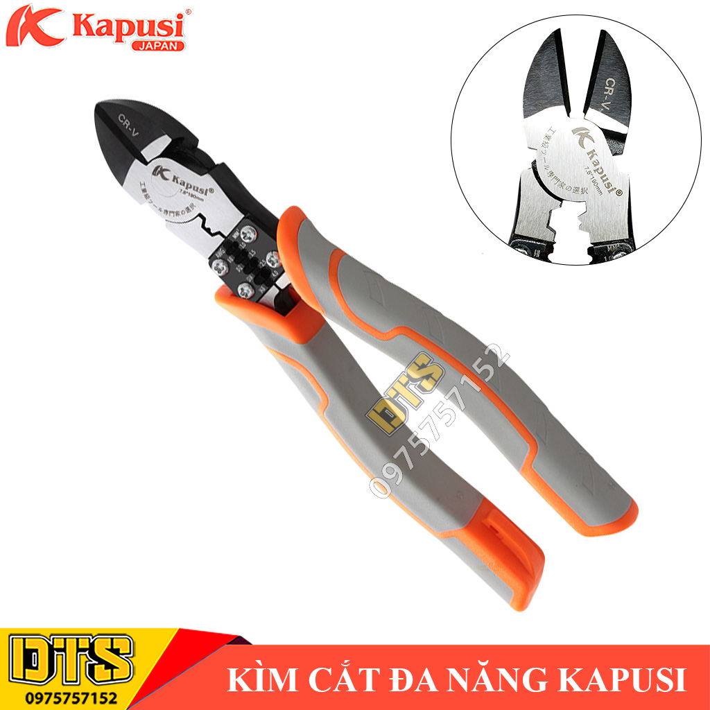 Kìm cắt đa năng công nghiệp Nhật Kapusi JAPAN 7.5inch/ 190mm, thép CR-V cao cấp, độ cứng cao thiết kế tiên tiến tiết kiệm 30% lực bấm (Cắt, Uốn và Tuốt dây) kìm đa năng, kìm trợ lực kìm răng tổ hợp kìm công nghiệp