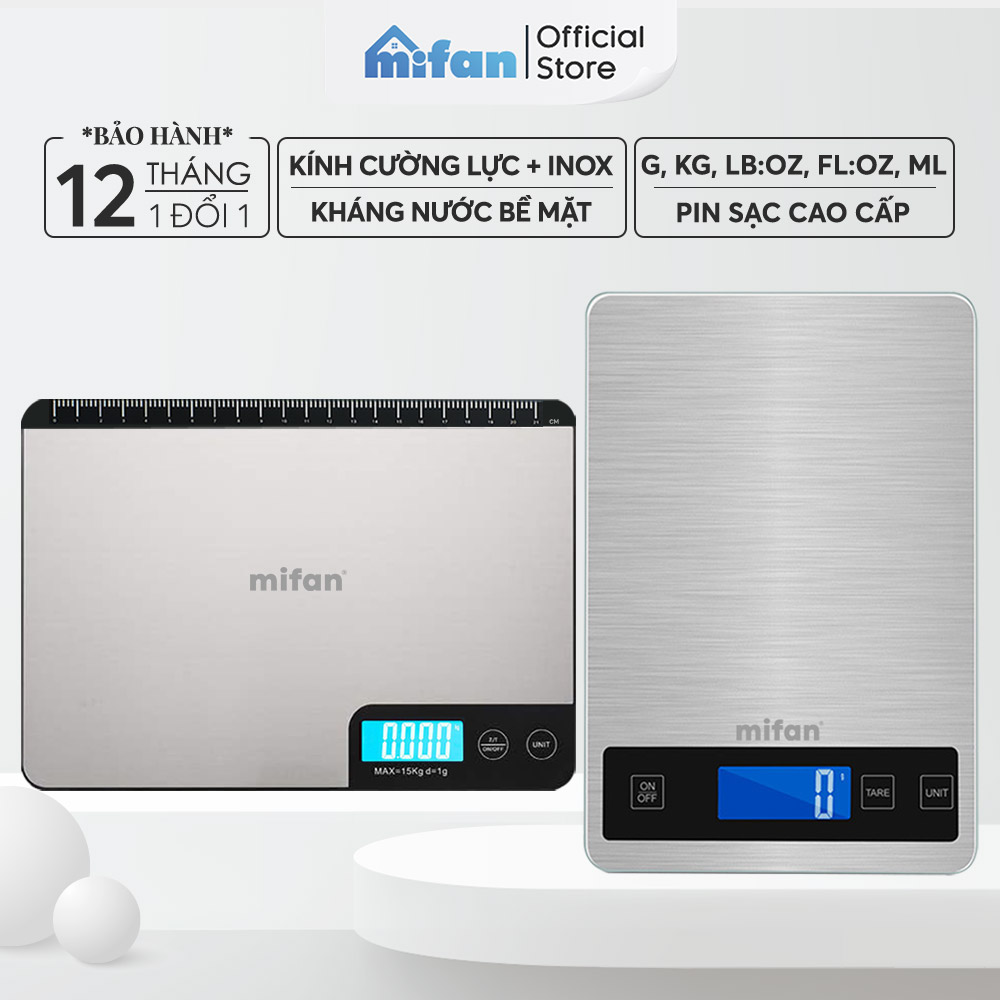  Cân Tiểu Ly Điện Tử Nhà Bếp Cao Cấp Mifan MFC1501 1g-15kg Chính Hãng - Cân Thực Phẩm Nấu Ăn Mặt Inox Kính Cường Lực 