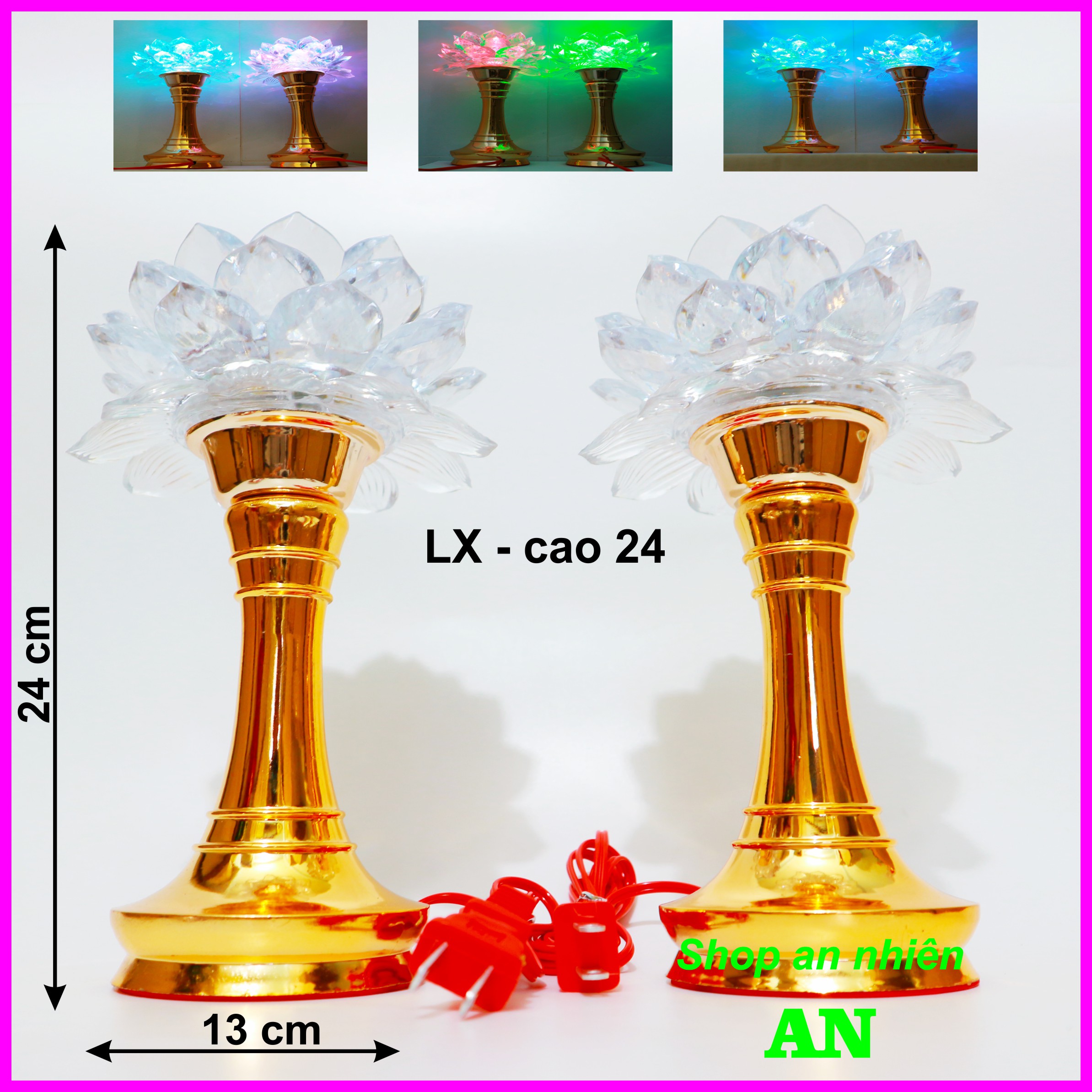 Cặp 2 Đèn thờ LX - cao 24cm đổi 7 màu rất đẹp, đèn thờ cúng, đèn để bàn thờ phật, ông địa