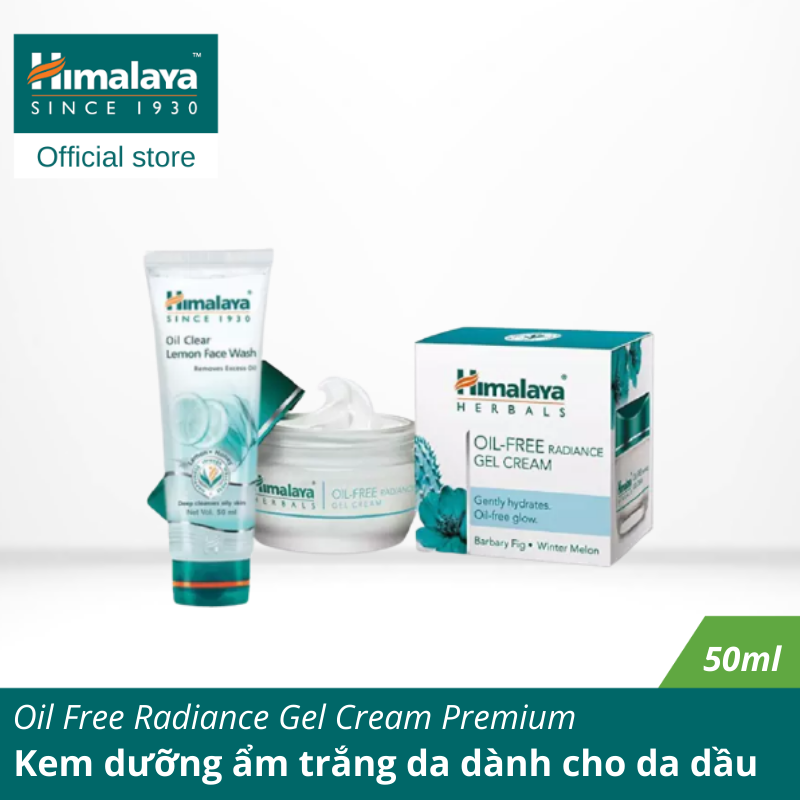 [SET ĐỘC QUYỀN][HÀNG CHÍNH HÃNG] Kem dưỡng ẩm trắng da dành cho da dầu Himalaya Oil Free Radiance Gel Cream Premium 50ml và Sữa Rửa Mặt Chanh Kiểm Soát Dầu (Loại Bỏ Dầu Thừa) Oil Control Lemon Face Wash 100ml