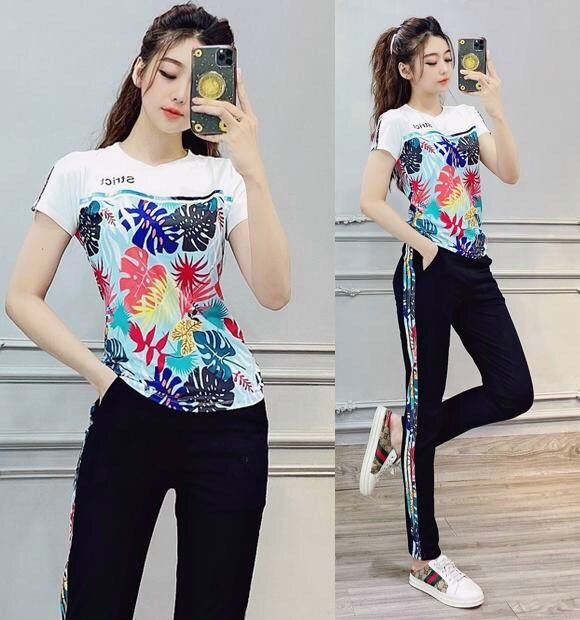 Sét đồ bộ nữ thời trang in họa tiết hoa lá cao cấp