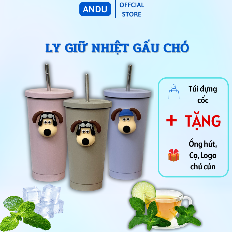 Ly Giữ Nhiệt Gấu Chó 500ML Và 750ML Cốc Giữ Nhiệt Inox 304 Bình Giữ Nhiệt Siêu Cute Giữ Nhiệt 8-12 Tiếng