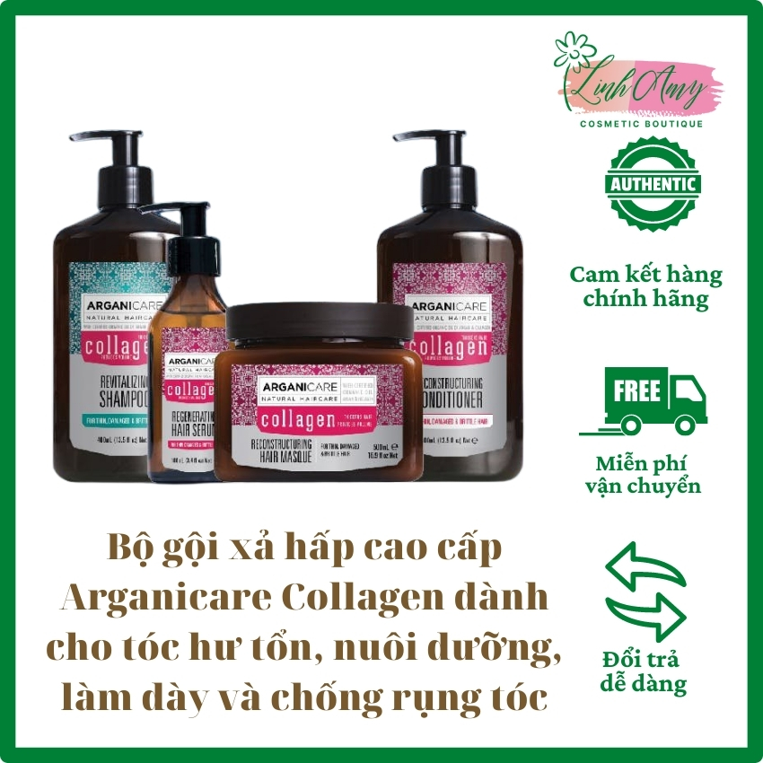 [FREESHIP+QUÀ] Bộ gội xả hấp dưỡng cao cấp Arganicare Collagen (Pháp) nuôi dưỡng tóc hư tổn, làm mềm, làm dày và chống rụng tóc