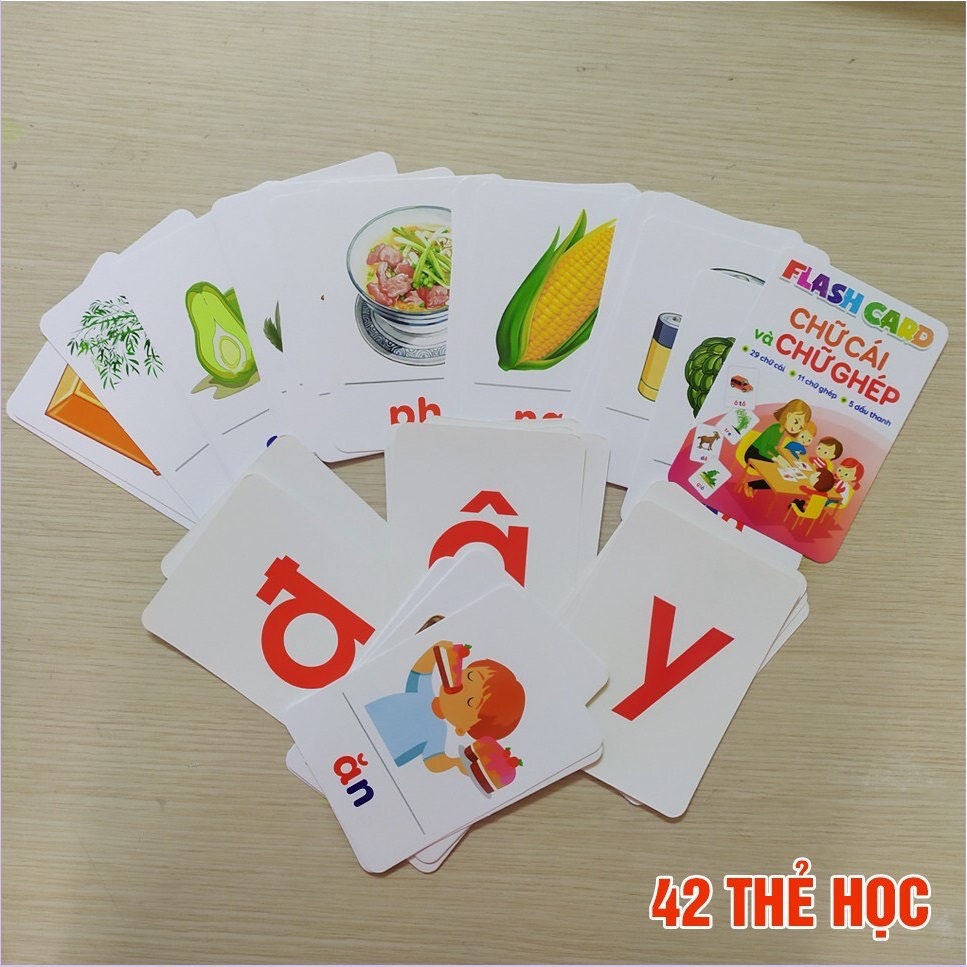 Bộ 42 Thẻ Học Flash Card Chữ Cái Và Chữ Ghép Cho Bé