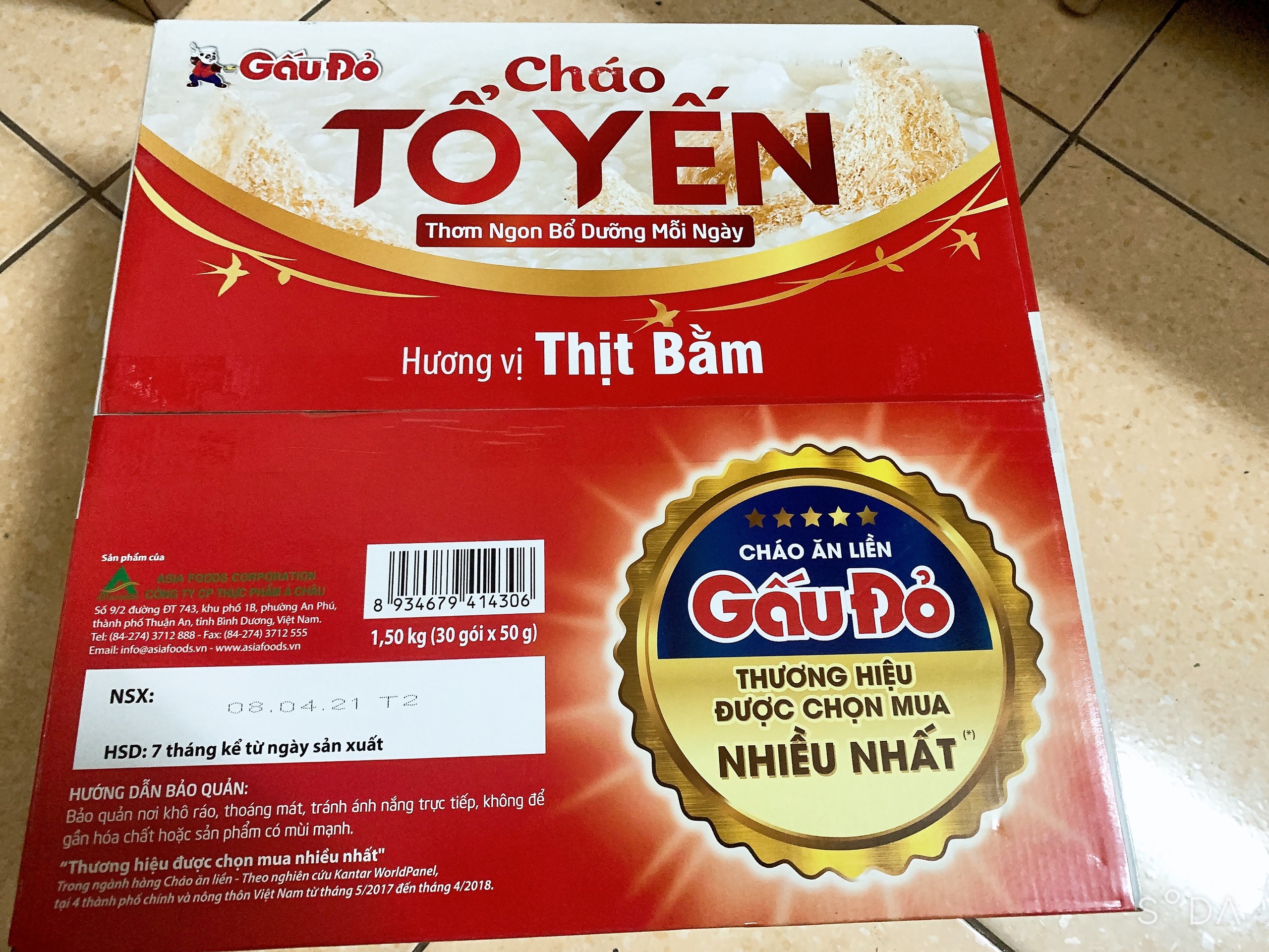 Thùng 30 gói cháo tổ yến gấu đỏ - hương vị thịt bằm