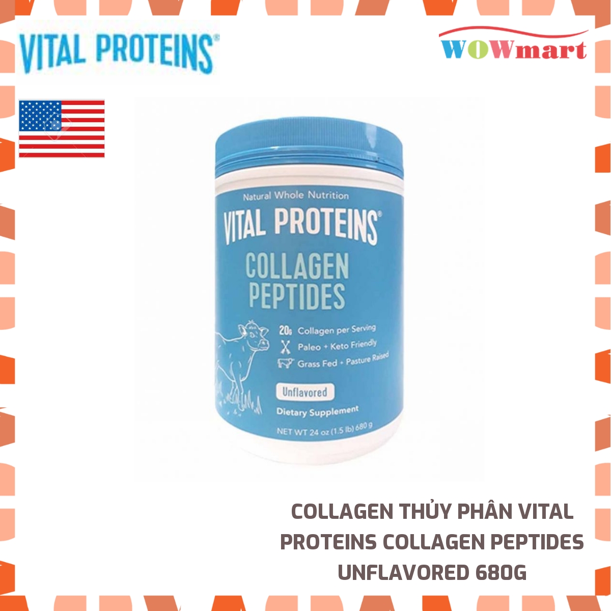 Bột collagen Vital Proteins Collagen Peptides Unflavored 680g - MỸ