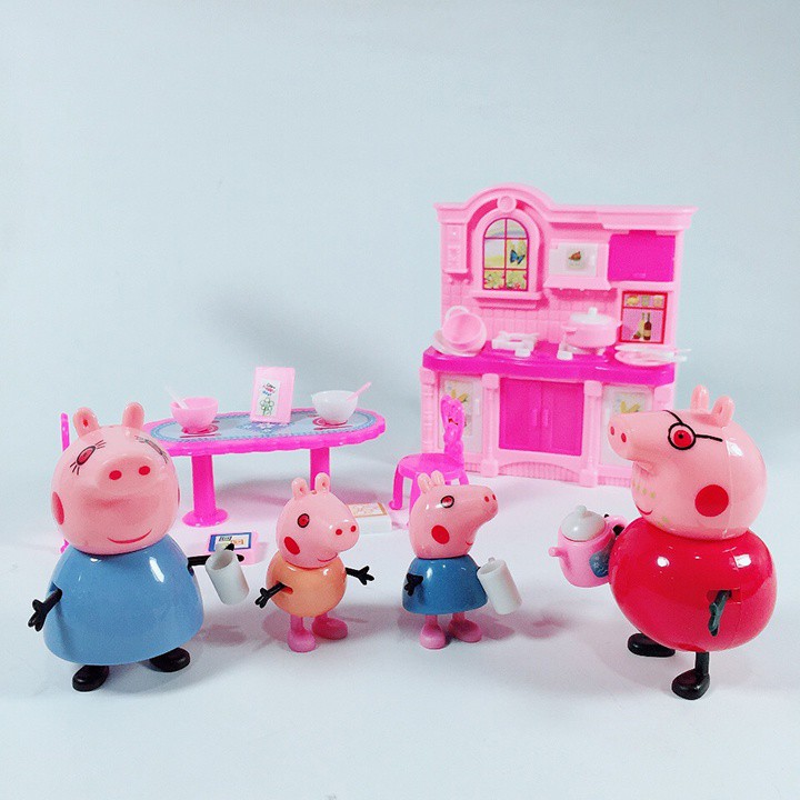 Bộ đồ chơi nhà bếp gia đình những chú heo nhiều món màu hồng dành riêng cho bé gái, Bo do choi peppapig nhieu mon mau hong danh rieng cho be gai