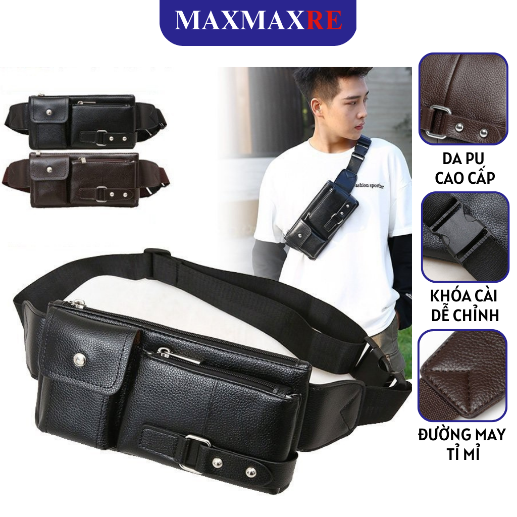 Túi da nam, túi nam đeo chéo phong cách đeo bụng da phong cách Hàn Quốc