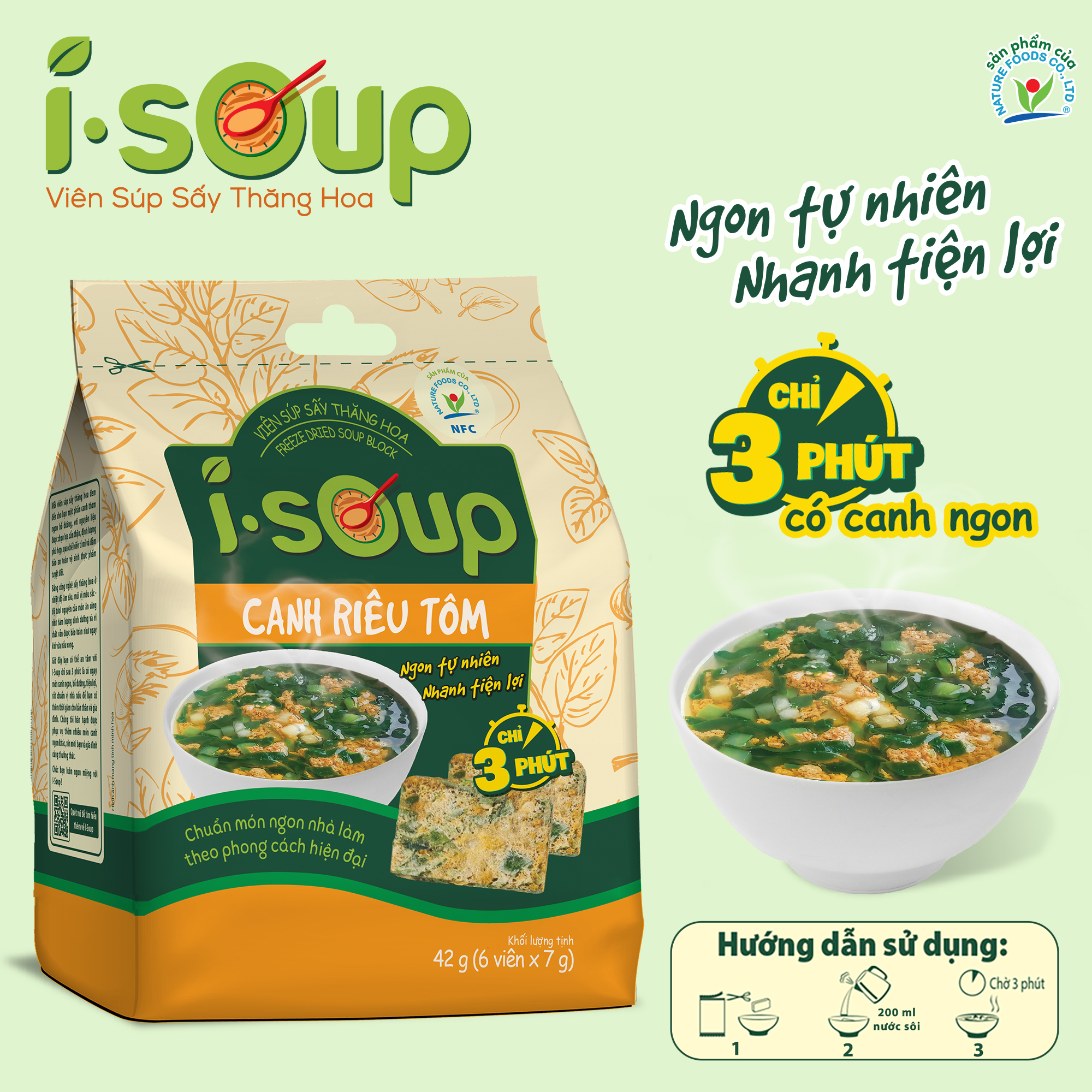 Canh riêu tôm ăn liền I-Soup 42g (túi 06 viên)- Viên Súp Sấy Thăng Hoa