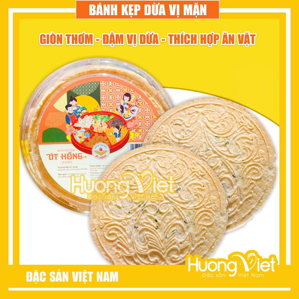 Bánh kẹp dừa VỊ MẶN Út Hồng bánh xốp giòn đặc sản Tây Ninh đồ ăn vặt miền Nam, bánh dừa nướng giòn thơm