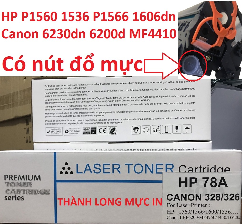 Hộp mực 78A -Có Lỗ Đổ Mực- Canon 6230dn 6200d HP P1560/1536/P1566/1600/P1606DN Canon 326/328 MF4410/4430/4580dn/4780w/MF4570dn/4550d/4452/4450/MF4420n /4412/ D520 6230dw