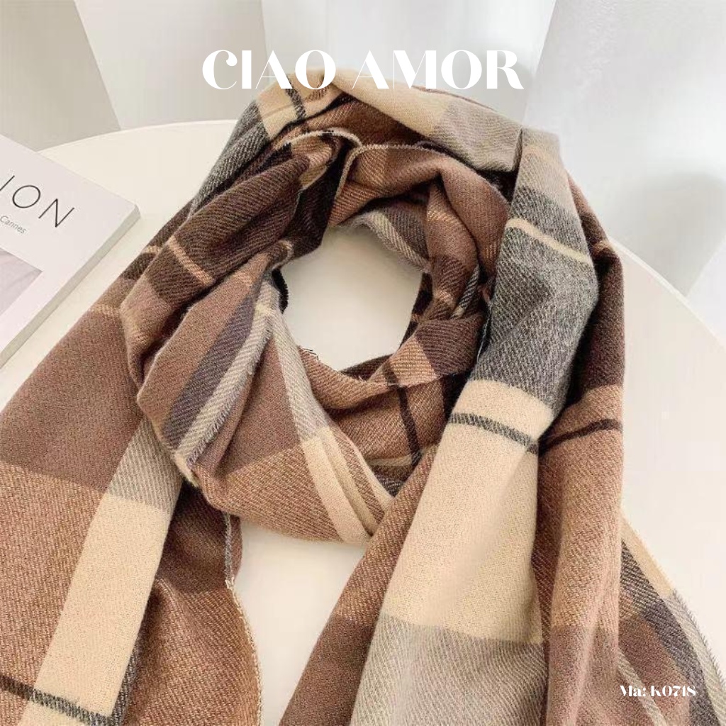 Khăn len, khăn choàng nữ mùa đông to bản kẻ ô 2 phụ kiện ciao amor - k0718