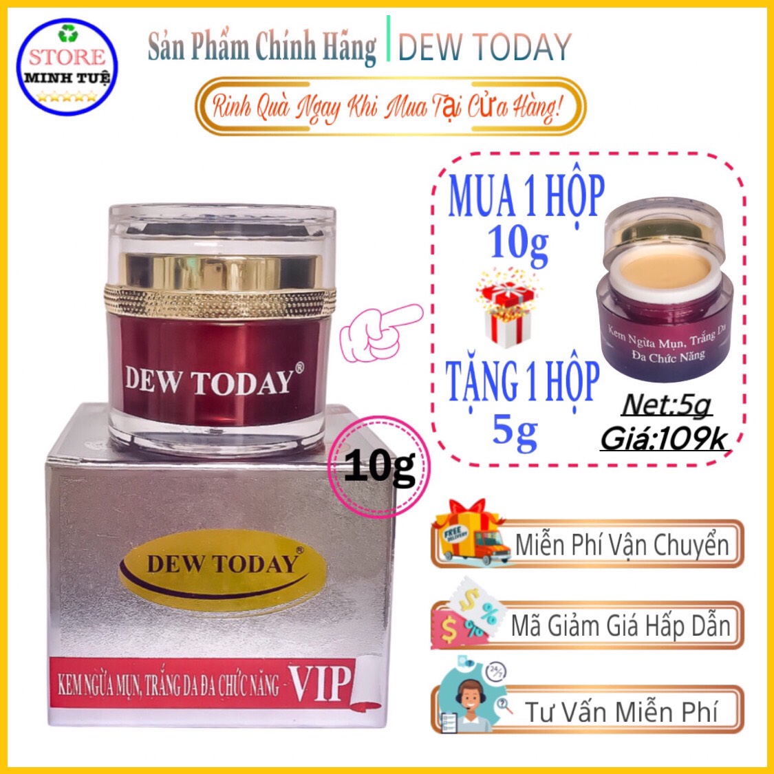 Kem mụn Dew Today trắng da đa chức năng , Mua 1 tặng 1. kem dew today.