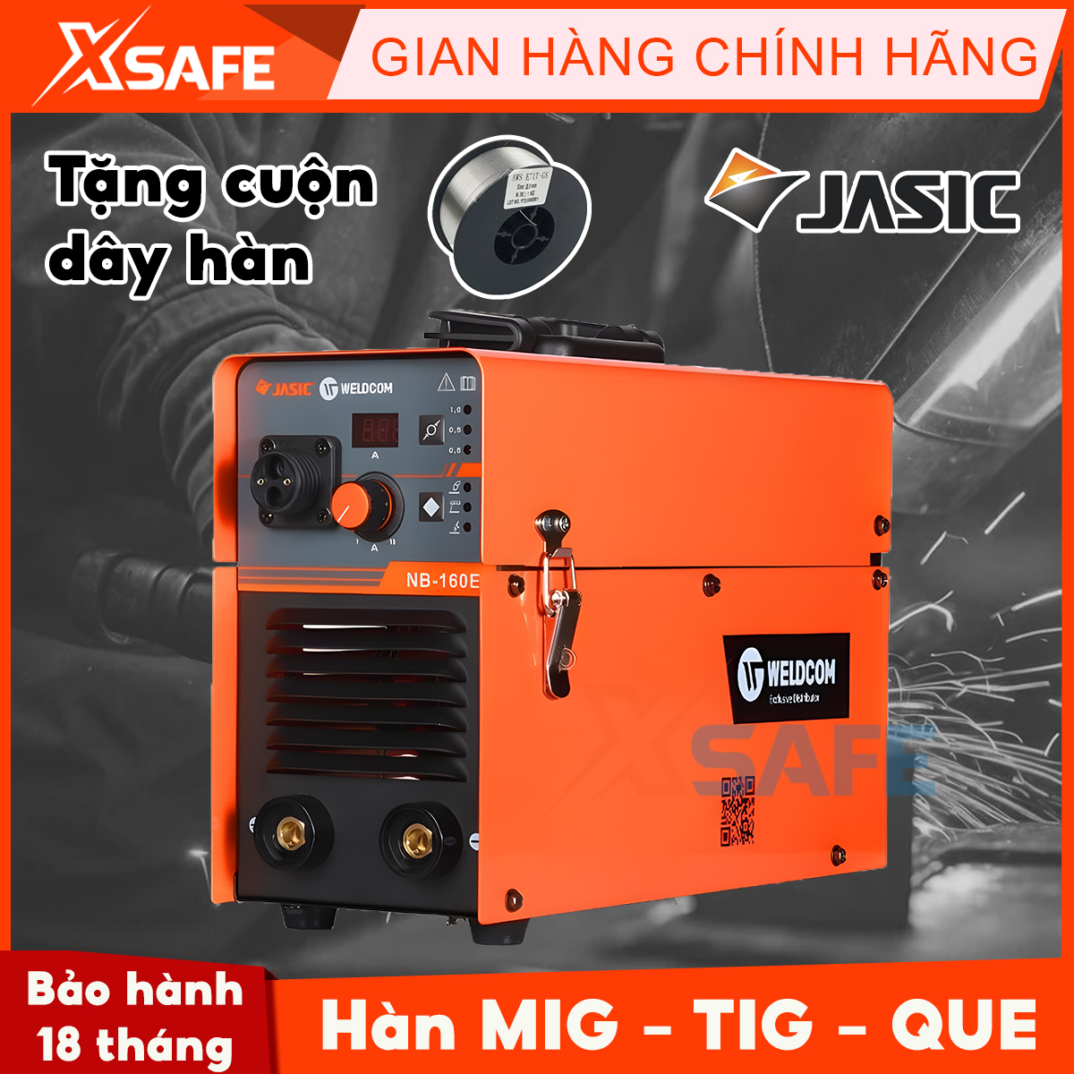 Máy hàn 4 trong 1 Jasic NB-160E tặng kèm cuộn dây + găng tay hàn trọng lượng nhẹ hàn có khí không kh