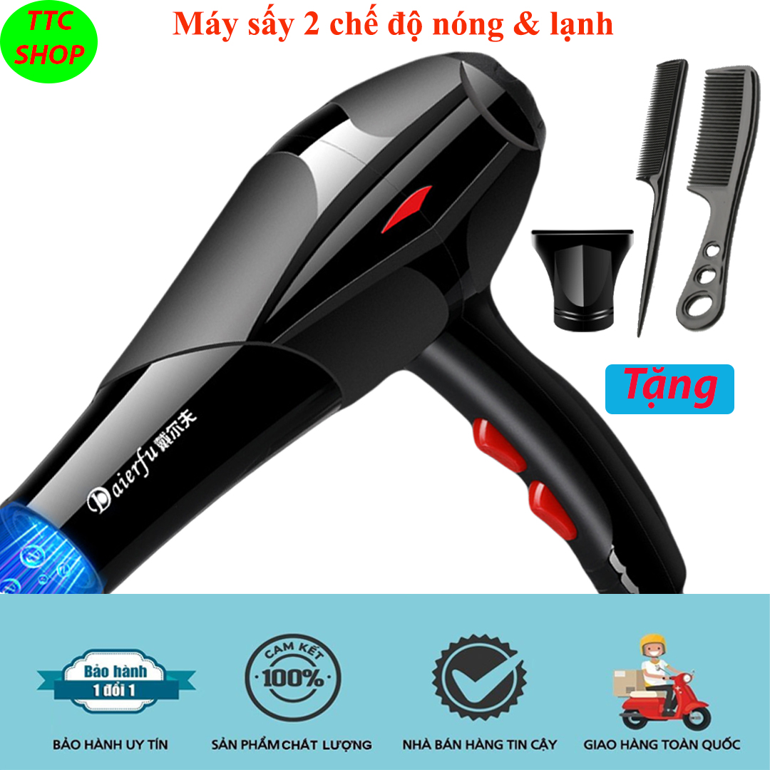 Máy sấy tóc cầm tay, máy sấy tóc 2 chế độ nóng và ion lạnh, công suất 2000W, máy sấy công suất lớn Daierfu, hàng  bảo hành 1 đổi 1