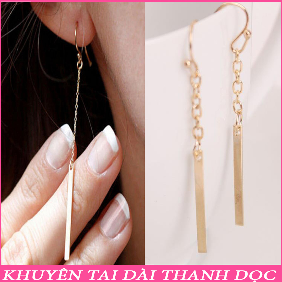 Bông tai khuyên tai nữ trang sức phụ kiện nữ tính phong cách châu Âu thiết kế thanh dài đơn giản thanh lịch KT-22