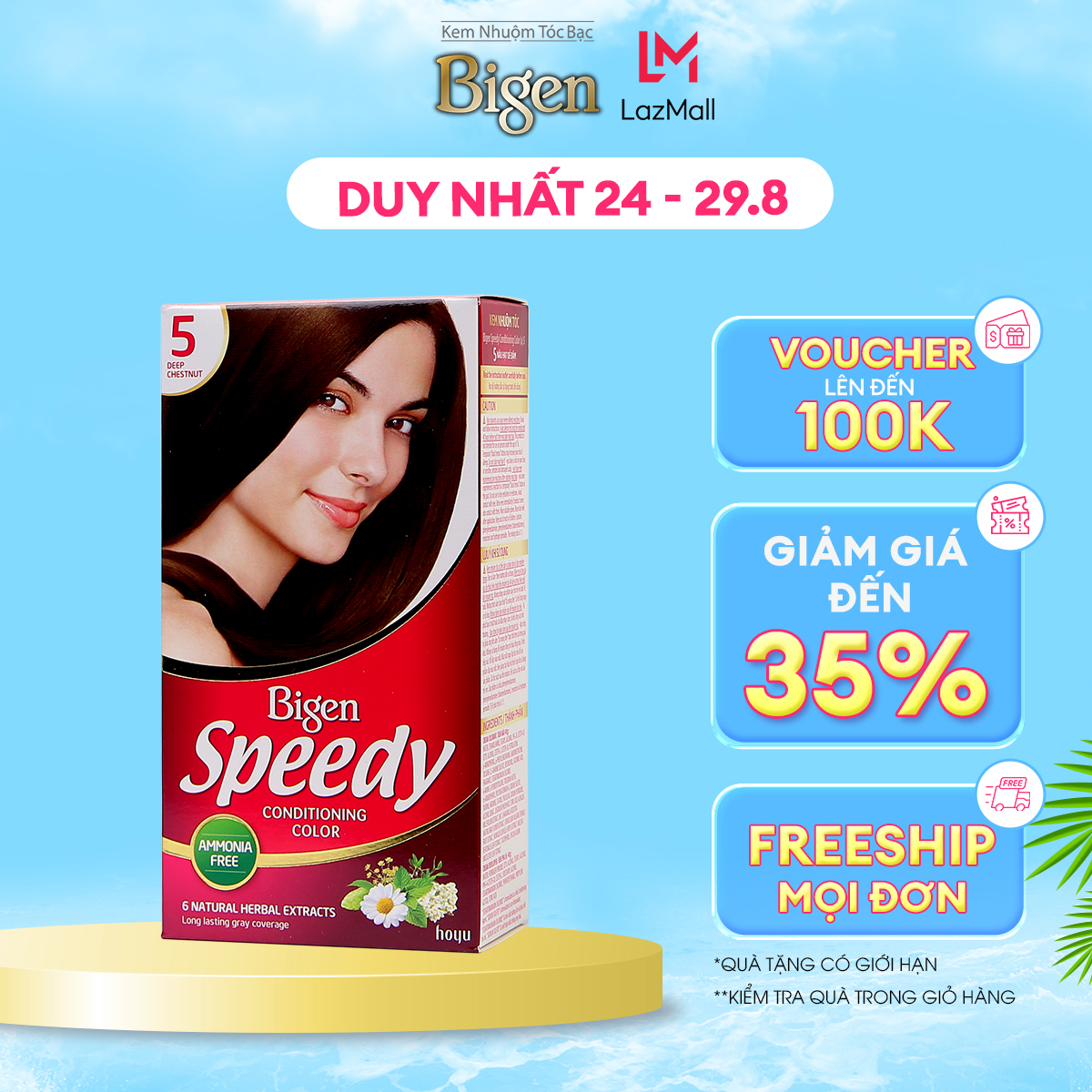 Thuốc nhuộm phủ bạc Bigen Speedy phủ bạc hoàn toàn, tông màu trẻ trung, mùi dễ chịu 80gr dạng kem-Nâu Hạt Dẻ Đậm 5
