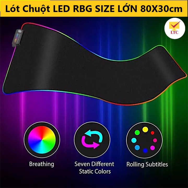 Lót Chuột PAD LED Gaming Loại LỚN size 80x30cm có nhiều chế độ led khác nhau, Bàn di chuột có đèn đổi màu nhiều chế độ kê cho cả bàn phím và chuột, thiết kế siêu mịn, đẹp, viền chắc chắn