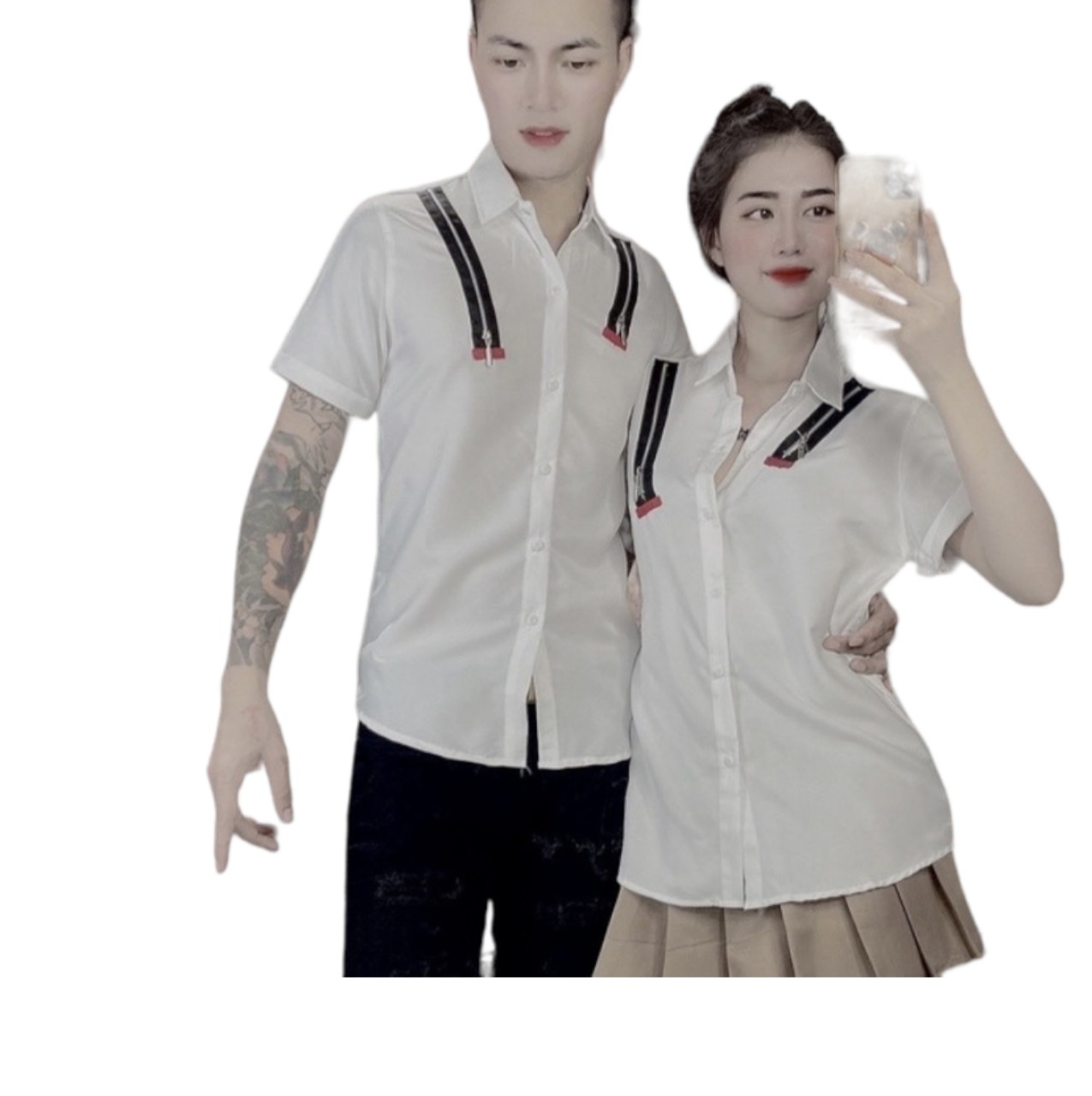 Áo sơ mi hình khóa vai Chất sơ mi lụa cực chất tôn dáng
