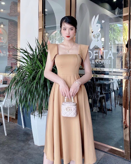 Đầm xoè cánh tiên màu da
