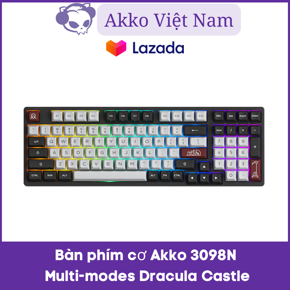 Bàn phím cơ AKKO 3098N Multi-modes Dracula Castle (Bluetooth 5.0 / Wireless 2.4Ghz / Hotswap / Foam tiêu âm / Foam đáy / TTC switch)
