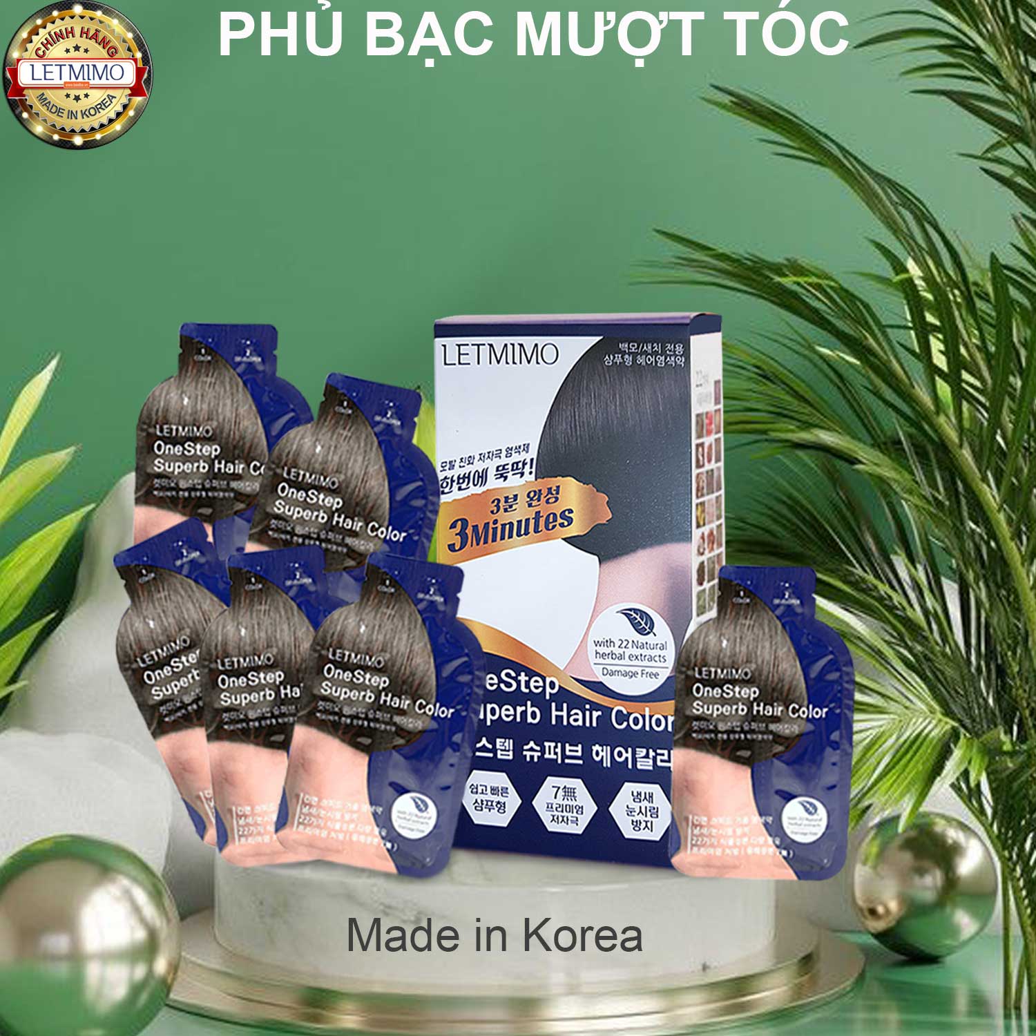Thuốc nhuộm tóc , gội phủ bạc , Màu Nâu Tự Nhiên Set 6 gói , bestke