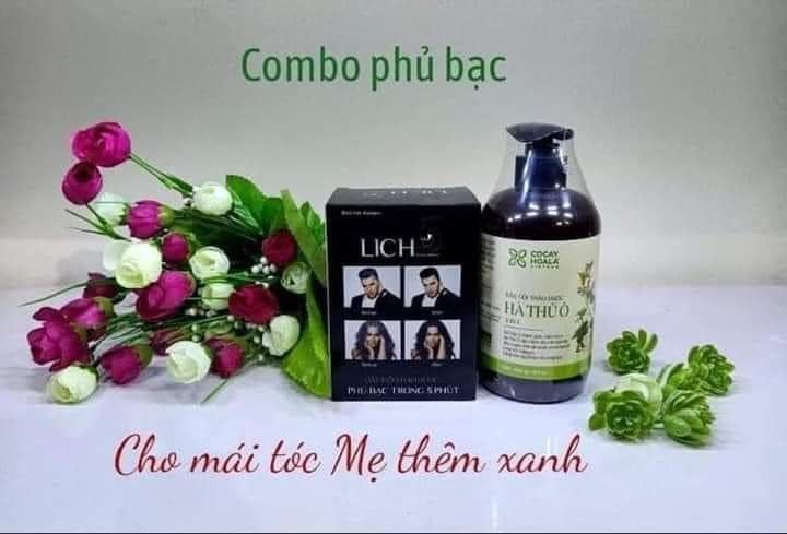 Combo - Dầu gội phủ bạc Lich 5 màu Đen và Dầu gội Hà Thủ Ô chai 300ml.