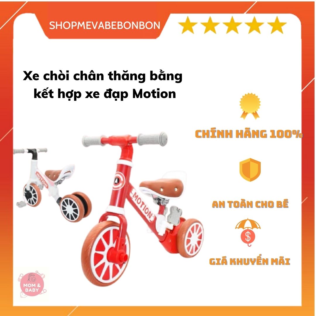 Xe Đạp Chòi Chân 3 Bánh MOTION Giữ Thăng Bằng Cho Bé 3 Trong 1- Màu Xanh, Trắng, Đỏ