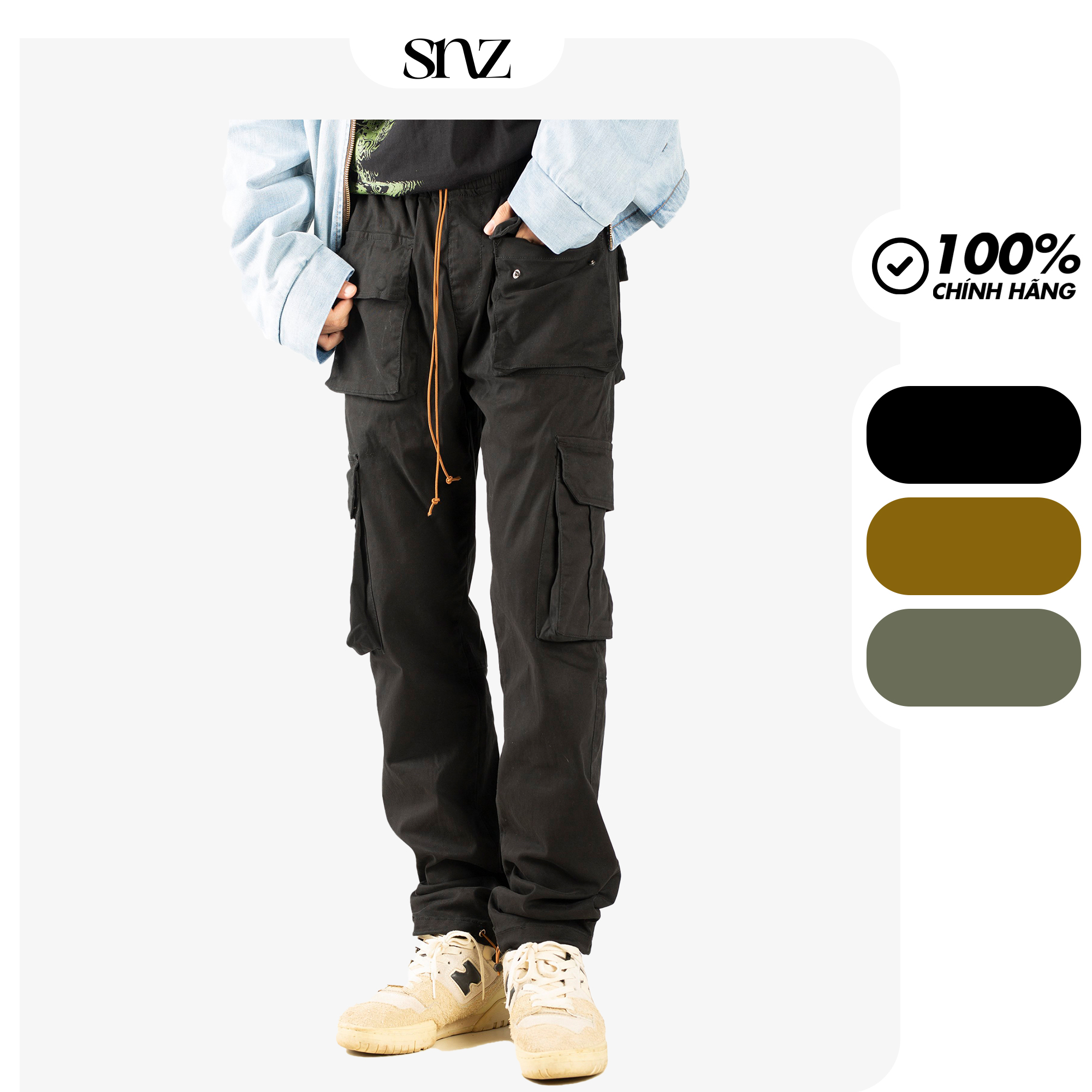 Quần kaki nam SNAZZY túi hộp ống rộng dáng suông phong cách BLACK PANTS