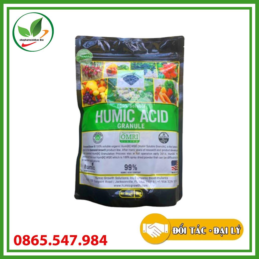 Humic Mỹ 99%. Phân bón hữu cơ sinh học, dạng hạt, tan hoàn toàn trong nước. Gói 1kg