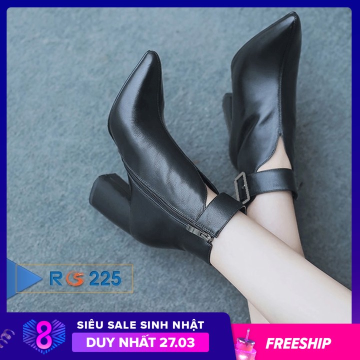 [HCM]Giày bốt nữ thời trang gót vuông 7cm mũi nhọn cách điệu Ro225 - Bảo hành 12 tháng - Đổi hàng nếu ko ưng ý