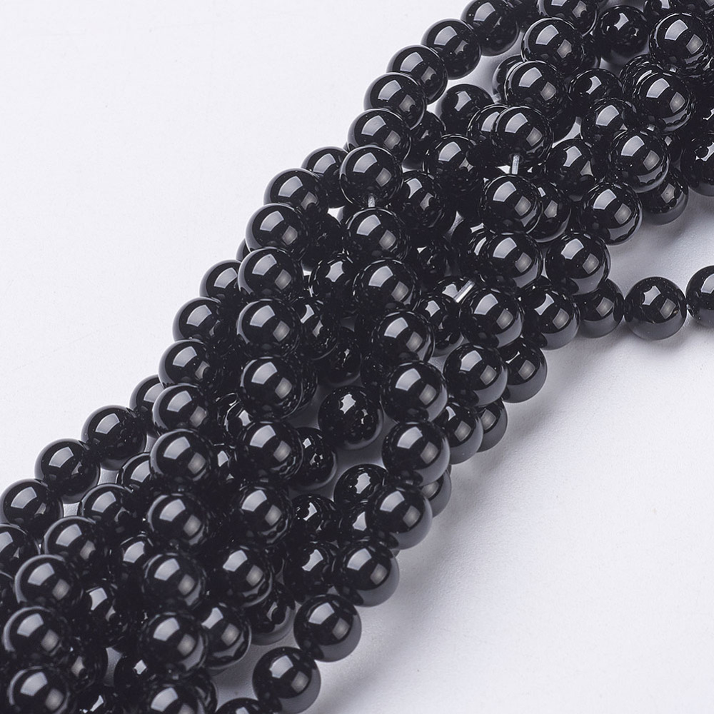 1Strand Natural Black Onyx Round Beads Strands Grade A Dyed Black 6mm Hole