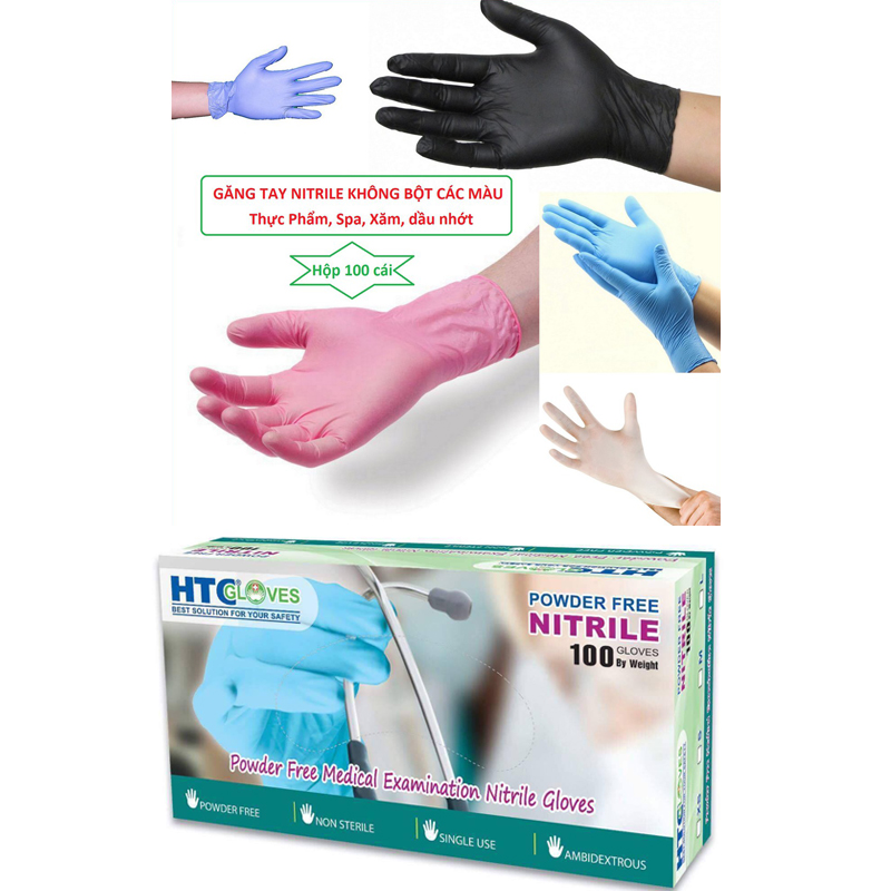 [HCM]Hộp 100 cái - Găng tay y tế không bột Nitrile HTC