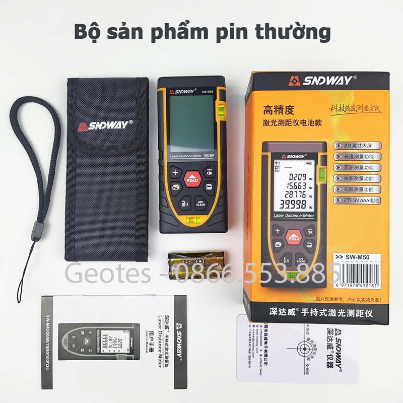 Máy Đo Khoảng Cách Bằng Tia Laser SNDWAY SW-M50 Đo 50 mét Bảo Hành 1 Năm